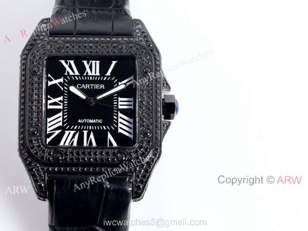 AAA Copy Cartier Santos De Iced Out Brown Dial Automatic Wrist 2