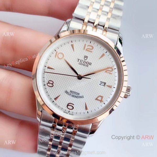 Swiss Grade 1 Tudor Geneve Rotor Self Winding Watch Two Tone Rose Gold White Face 2