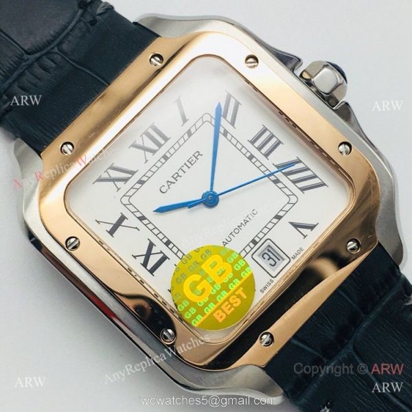 (GB) Swiss Replica Cartier Santos de Watch Two Tone Rose Gold White Dial 2