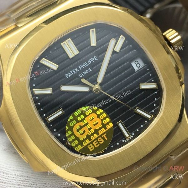 Grade 1A Replica Patek Philippe Nautilus GB Factory Cal.324 Yellow Gold Black Dial Watch 2
