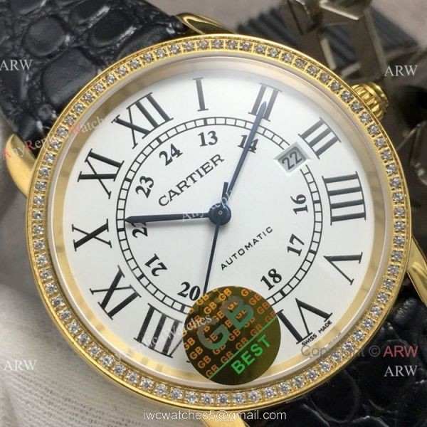 (GB)Swiss Replica Cartier Ronde Solo De Watch Gold Case Diamond Bezel 2