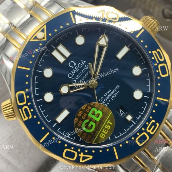 GB Factory Seamaster Diver 300M James Bond Replica Watch 2-Tone Blue Ceramic Omega 8800 Movement 2