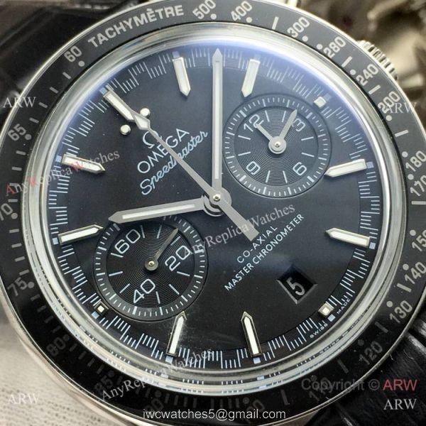 (OM) Swiss Replica Omega Speedmaster Racing Master Chronomeyer Watch Black Leather Strap 2