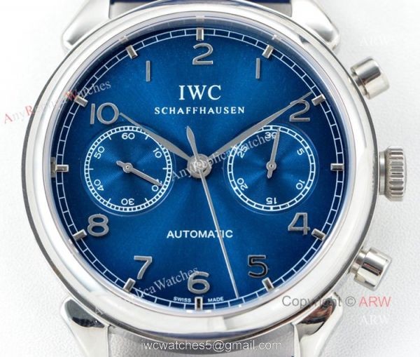 Swiss 7750 IWC Schaffhausen Portuguese Replica Watch SS Blue Leather Strap 2