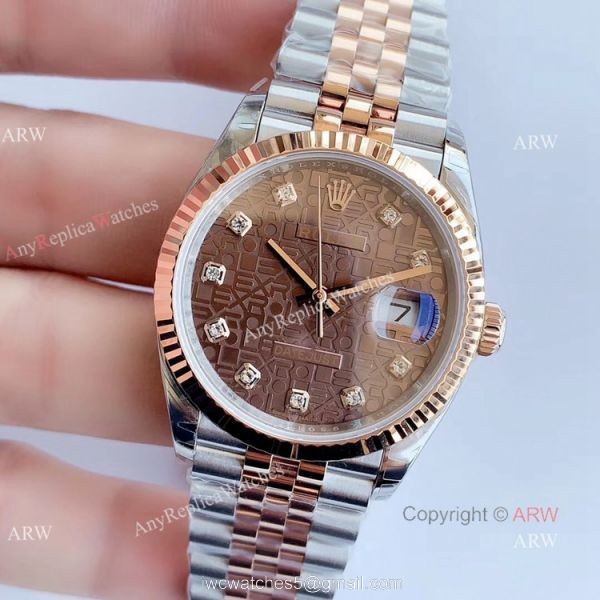 EW factory Rolex Computer Face Datejust 36 Two Tone Rose Gold Jubilee Chocolate Dial Watch 2