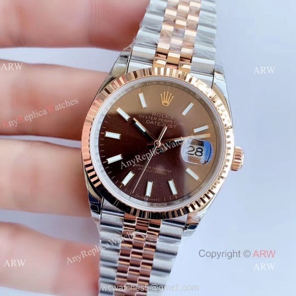 EW factory Replica Rolex Oyster Perpetual Datejust 2T Rose Gold Jubilee Chocolate Dial Watch 36MM 2