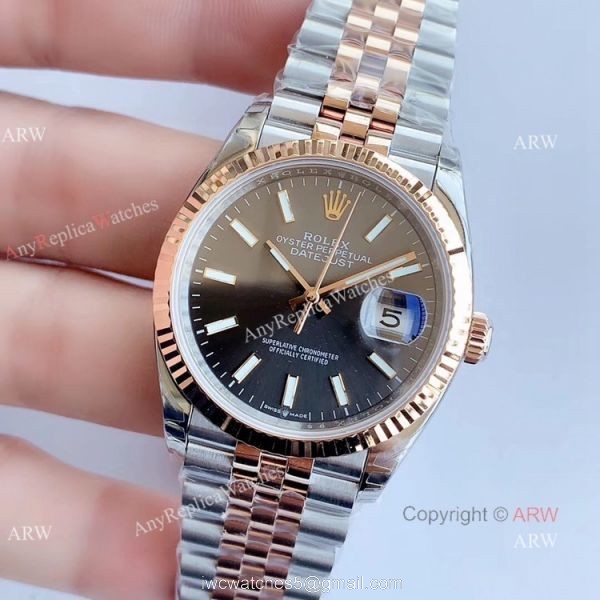 EW factory Replica Rolex Datejust 2T Rose Gold Grey Dial Watch 36MM 2