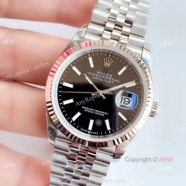 EW factory Copy Rolex Datejust 36mm Black Face SS Jubilee Band Watch 2