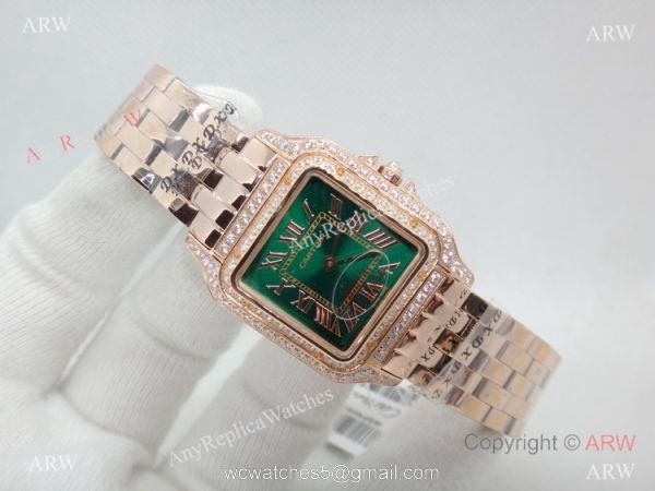 Panthere De Cartier Rose Gold Green Dial Watch with Diamond 2