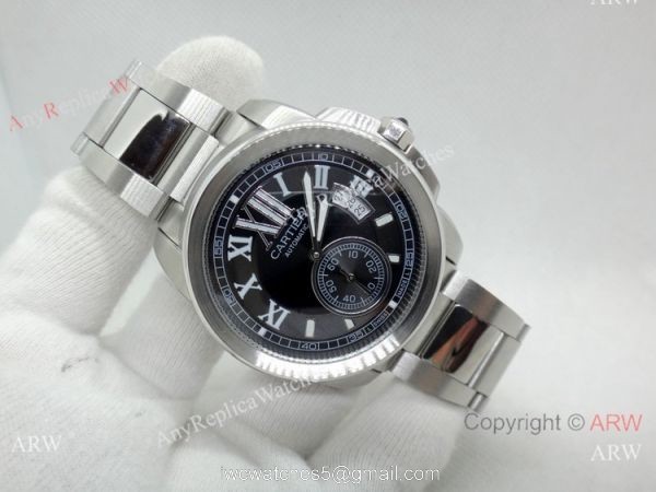 AAA Quality Cartier Calibre de Stainless Steel Black Dial Watch Automatic 2