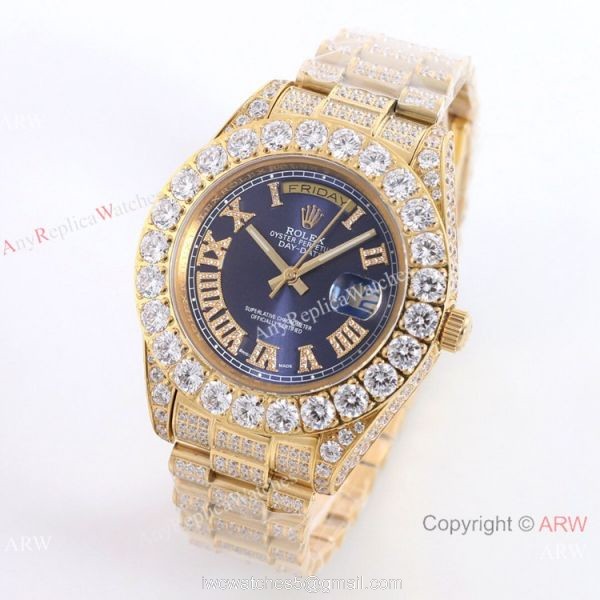 Iced out Gold Rolex Oyster Perpetual Day Date Fake Watches Worldwide Shipping 2