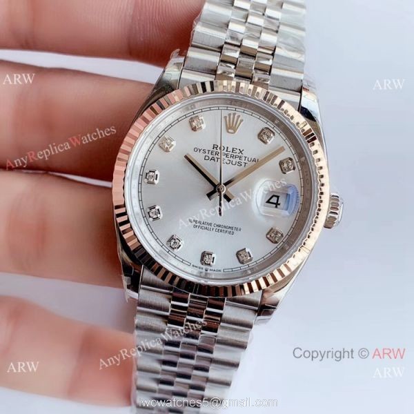 EWF Replica Rolex Datejust 36MM Watch Silver Dial with Diamond 2