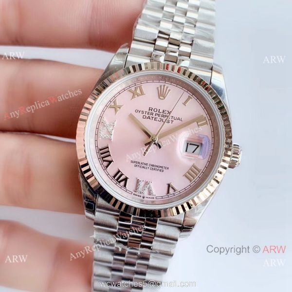 EWF Replica Rolex Oyster Perpetual Datejust Watch Pink Dial with VI IX Diamond 2