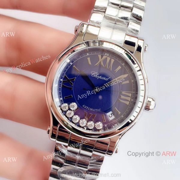 YF Swiss Replica Chopard HAPPY SPORT Ladies Watch Stainless Steel Blue Dial 2