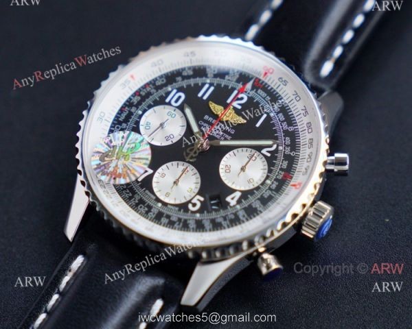 Swiss Replica Breitling Old Navitimer 7750 Watch Black Leather Strap 2