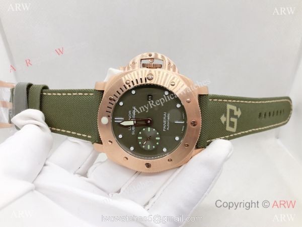 Copy Panerai Luminor Submersible Men Watch Green Face Green Leather Strap 2
