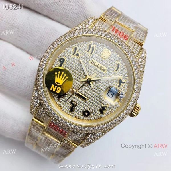 Swiss 2824 904L Rolex Datejust Iced Out Watch Fake Rolex with Diamond Bezel 2