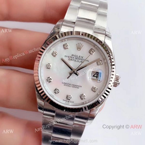 Swiss Grade Rolex Datejust 36mm SS White MOP Dial Watch Rolex EW Factory Swiss 3235 316L 2