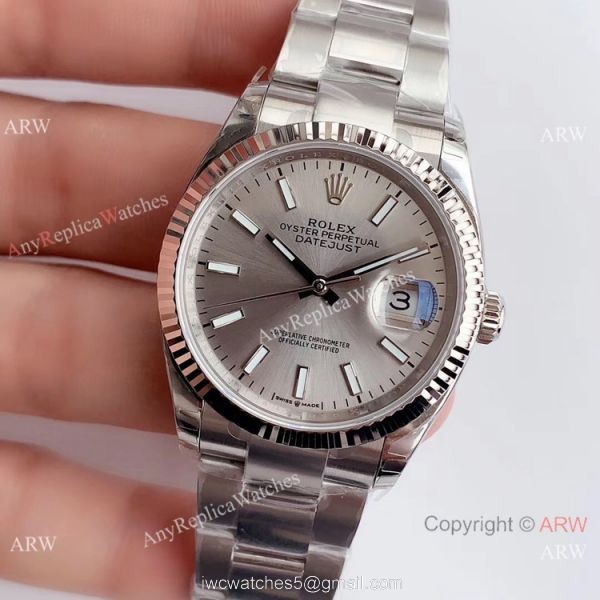 Swiss Copy Rolex Datejust 36mm SS Grey Dial Watch Rolex EW Factory 3235 316L Steel 2
