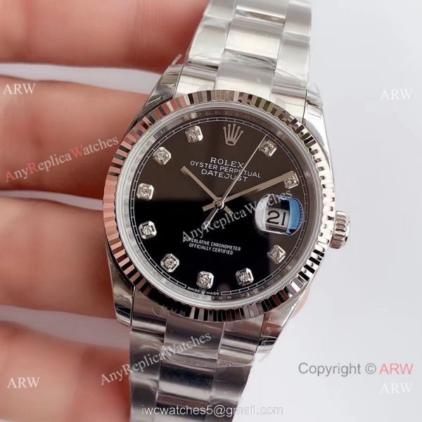 Swiss Replica Rolex Datejust EW Factory 3235 316L Watch Stainless Steel Black Diamond Dial 2