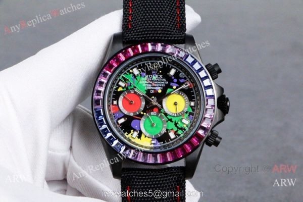 Rolex Daytona Rainbow Replica Watch Graffiti Dial White Leather Strap 2