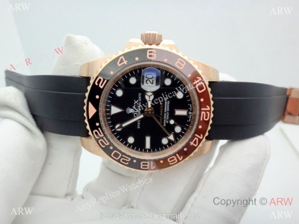 Replica Rolex GMT-Master II Rubber Strap Brown Black Ceramic Watch 2