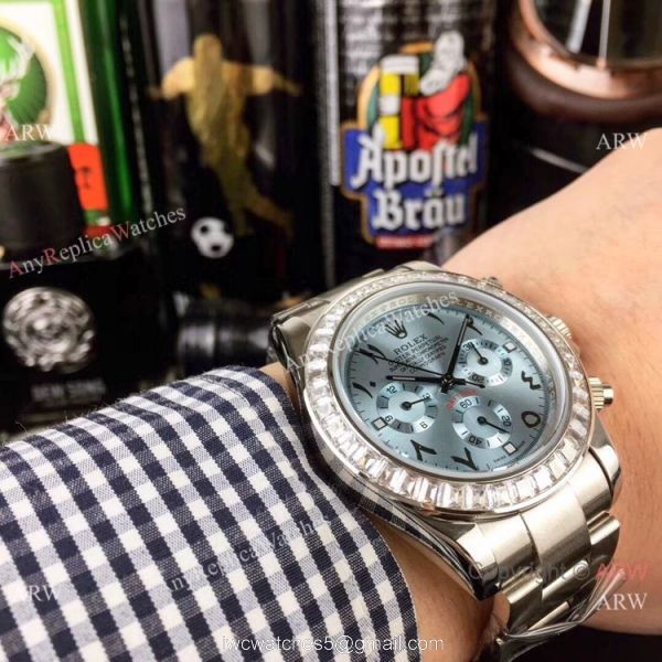 Rolex Daytona Ss Glacier Blue Watch Fake Rolex with Diamond Bezel 2