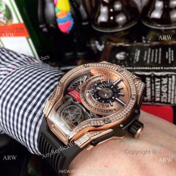 Swiss Quality Hublot Tourbillon Skeleton MP-09 Bi-Axis Watch Rose Gold Diamonds 2