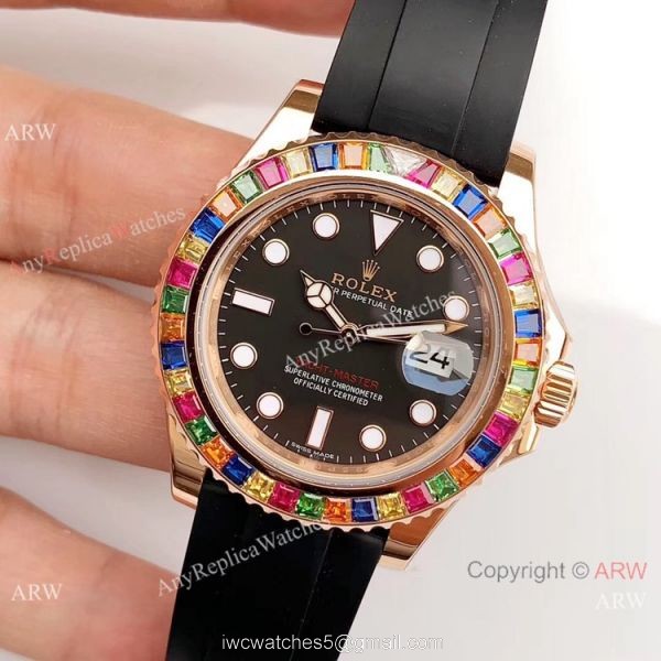 Rolex Yachtmaster 116695SATS Rose Gold Rainbow Bezel Watch Noob Factory/316L/Swiss ETA2836 2