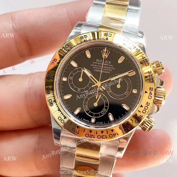 1:1 Best Replica Rolex Daytona 2 Tone Black Dial Watch Noob Factory 904L 4130 2