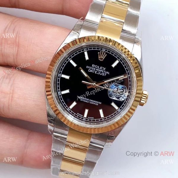 New Replica Rolex Datejust Two Tone Black 36mm Watch EW Factory 3235 Movement 2