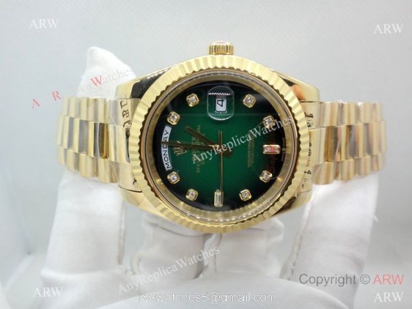 Replica Rolex Presidential Diamond Day-Date Green Dial Yellow Gold Watch 40mm 2