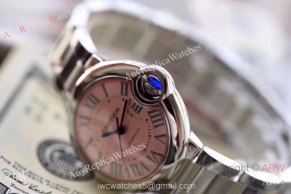 V6 Factory Ballon Bleu Cartier Stainless Steel Pink Face 28mm Watch W6920071 2