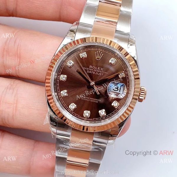 EWF Swiss 3235 Rolex Datejust Replica Watch 2-Tone Rose Gold Brown Dial 2