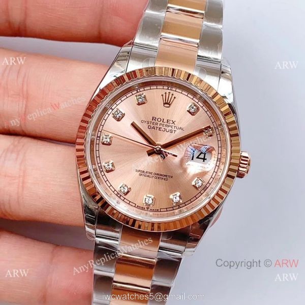 EWF Swiss 3235 Rolex Datejust 36 Watch Salmon Dial Rolex Everose Replica 2