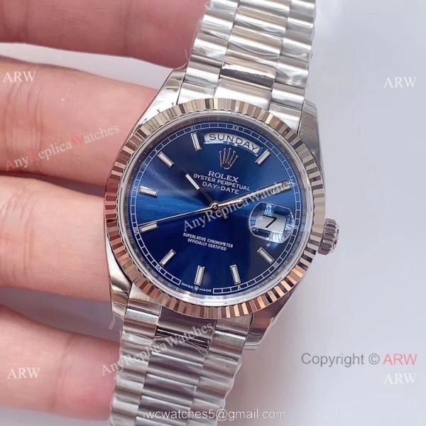(EW)Swiss 3255 Rolex Day Date 36mm Watch Stainless Steel President Blue Dial 2