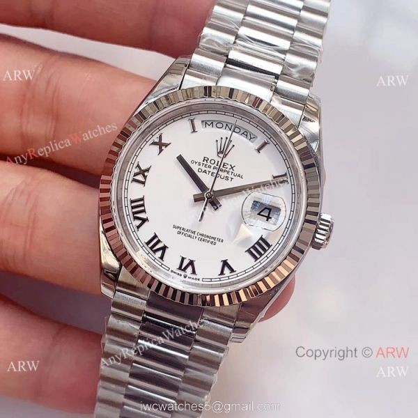 Swiss Grade 1 Rolex DayDate EWF Swiss 3255 White Roman Dial Watch 36mm 2