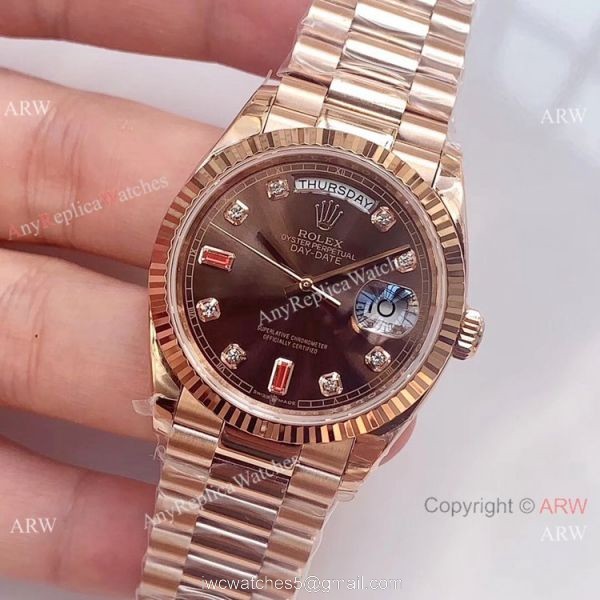 Swiss Grade 1 Fake Rolex Presidential DayDate Rose Gold Brown Dial Watch EWF Swiss 3255 2