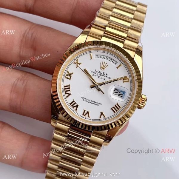 (EW Factory) Swiss Grade 1 Rolex Oyster Perpetual Day Date Fake Watch 36mm White Roman Dial 2