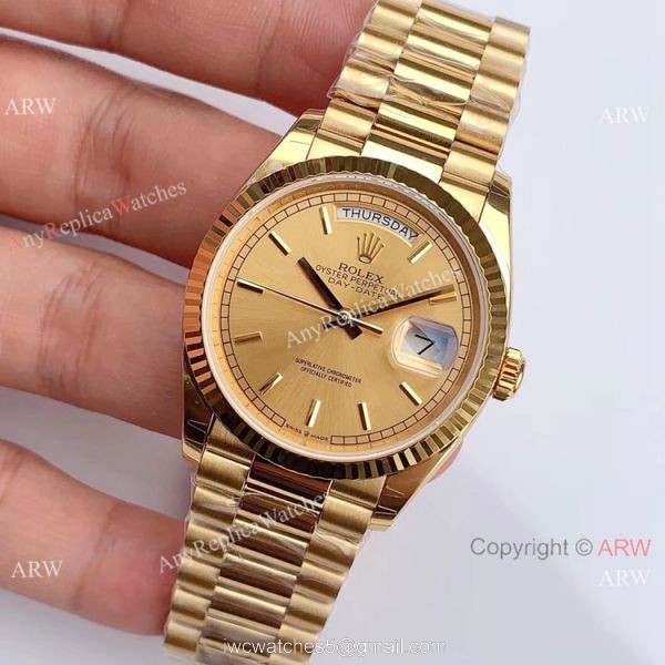 (EWF) Replica Rolex Day-Date 36mm Men Watch All Gold Stick Markers 2
