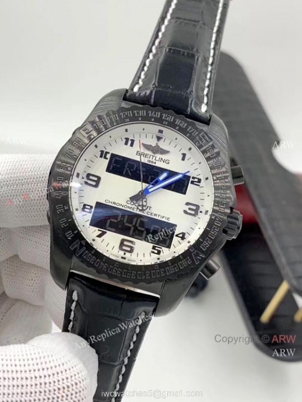Breitling Cockpit B50 Black Steel Green Leather Strap Men Watches 2