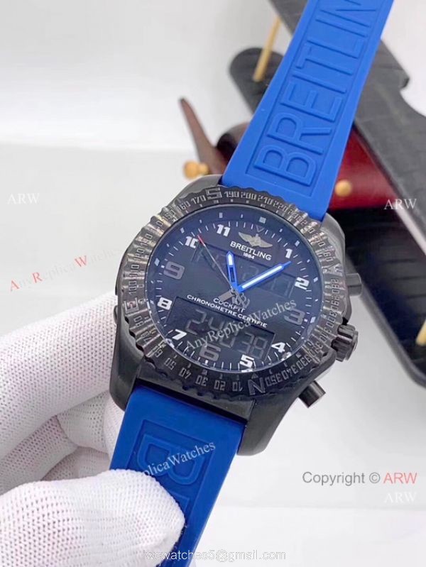 Solid Black Breitling Cockpit B50 Replica Watches Rubber Strap 2