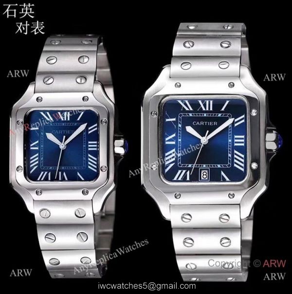 Replica Cartier Santos de Cartier Stainless Steel Black Dial Lover Watch 2