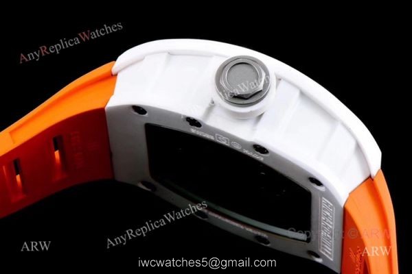 KV Factory Swiss Replica Richard Mille Bubba Watson RM 055 White Ceramic Automatic Watch Orange Rubber Band 2