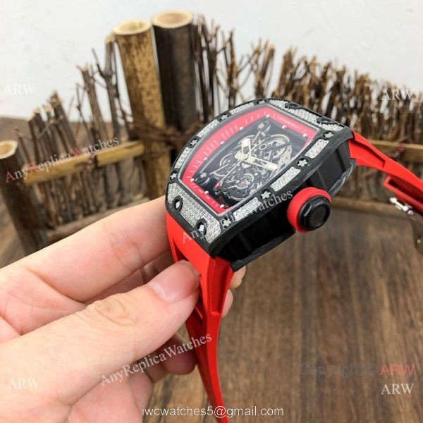 Swiss Grade 1 Richard Mille Rm055 Diamond Watch V2 version Red Rubber Strap 2