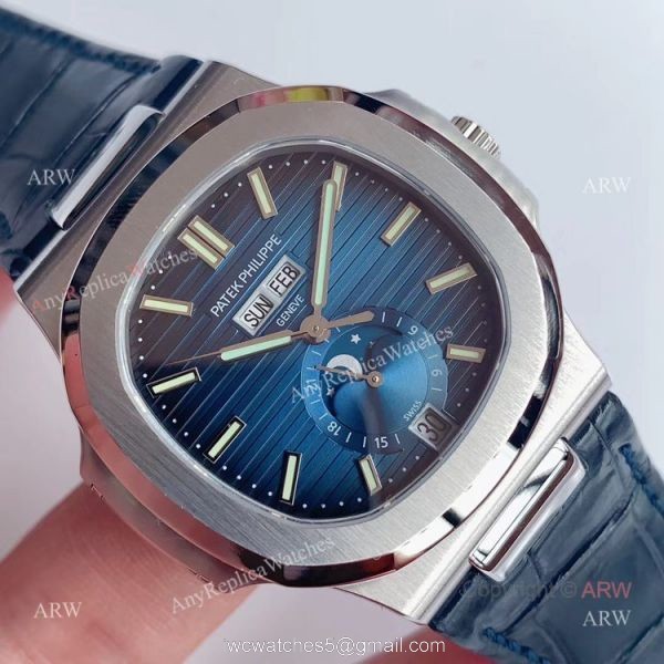 Swiss Replica Patek Philippe Nautilus Moon Phase Blue Dial Automatic Watch 2