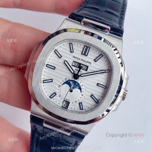 Swiss Replica Patek Philippe Nautilus Watch For Sale White Dial Moonphase Watch 2