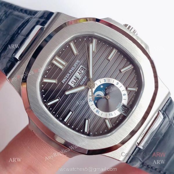 Swiss Replica Patek Philippe Nautilus Grey Dial Moonphase Watch 2