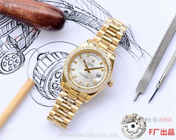 NEW UPGRADED Fake Presidential Rolex Daydate 2 Silver Diamond Dial 41mm 2