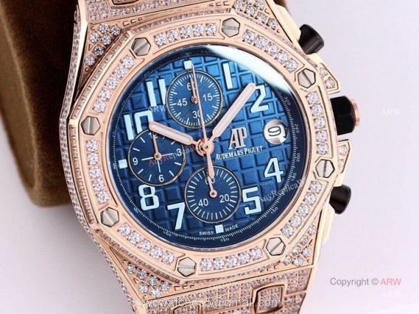 Audemars Piguet Royal Oak Rose Gold Blue Chronograph Dial Mens Watch Replica For Sale 2